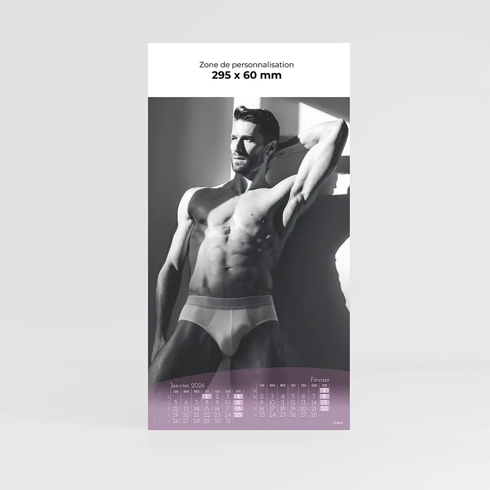 calendrier personnalisable nu hommes sur fond gris