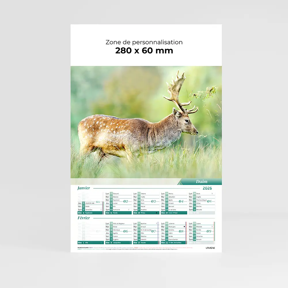 calendrier personnalisable chasse sur fond gris