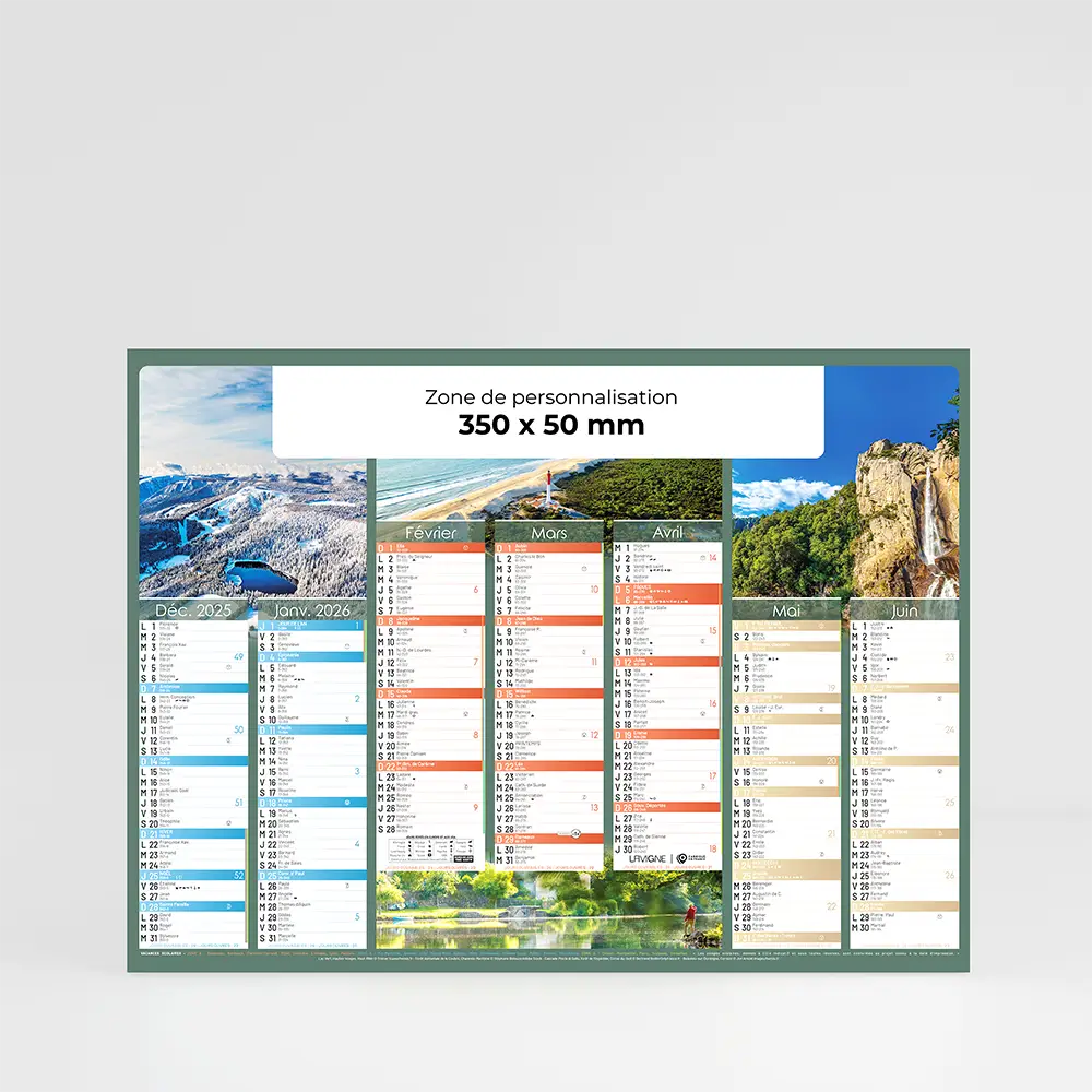 calendrier cartonne grand format paysages sur fond gris