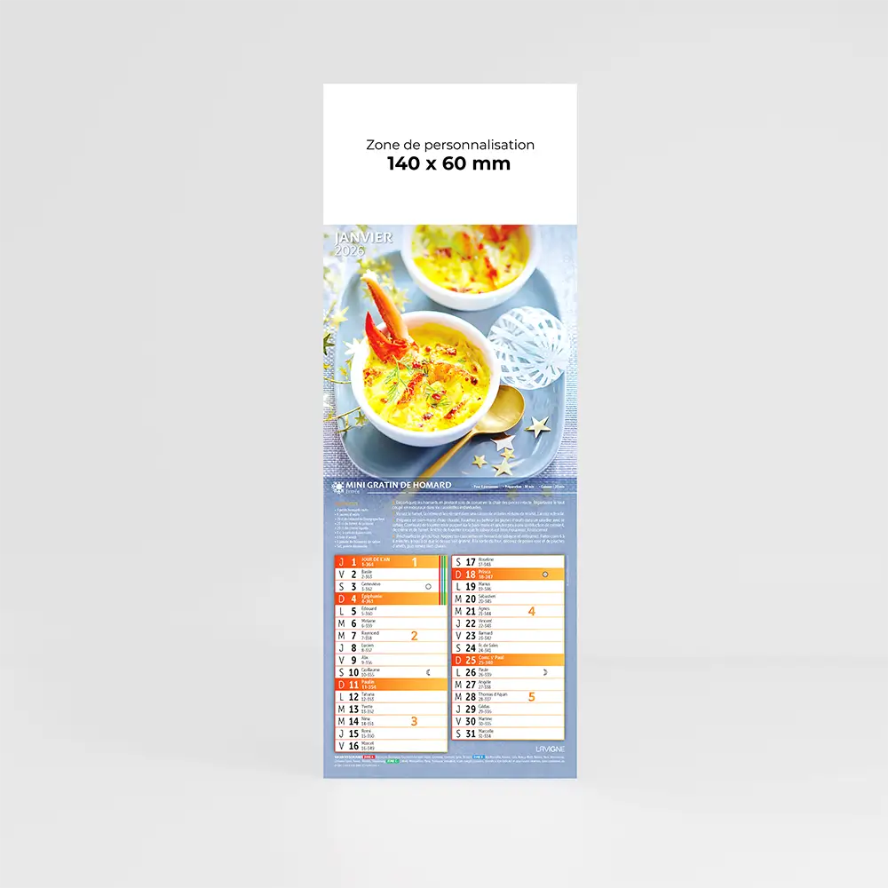 calendrier personnalisable memento cuisine sur fond gris