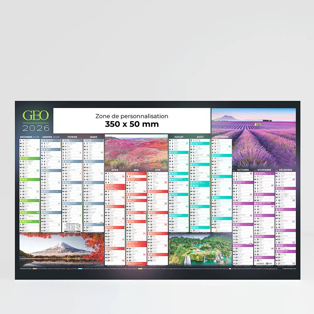 calendrier cartonné maxi format geo sur fond gris