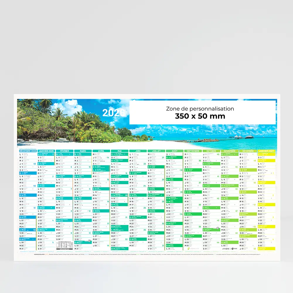 calendrier cartonne maxi format tropique sur fond gris