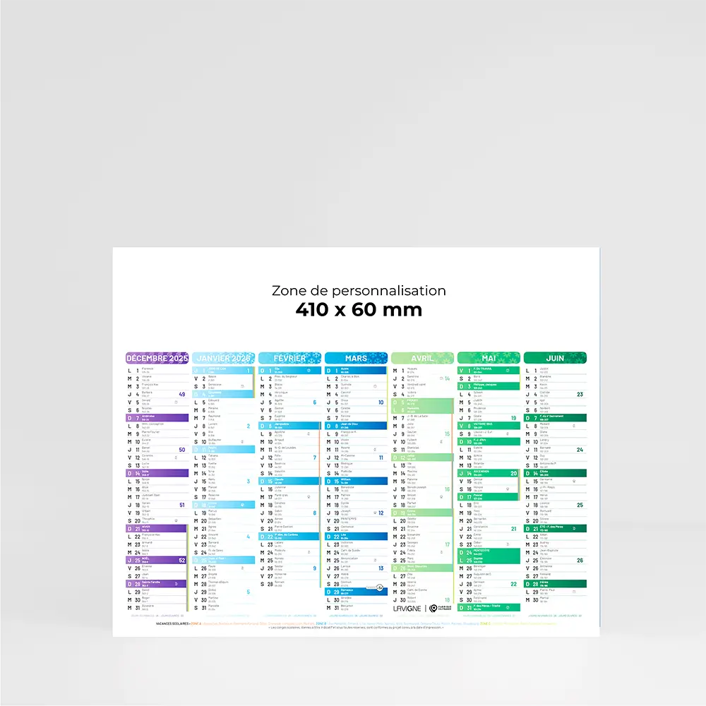 calendrier bancaire demi format kaleidoscope sur fond gris