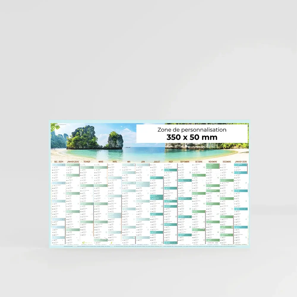 calendrier bancaire maxi format tropique sur fond gris