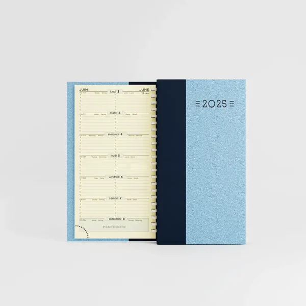 agenda de poche spirale denim bleu clair/winner marine sur fond gris