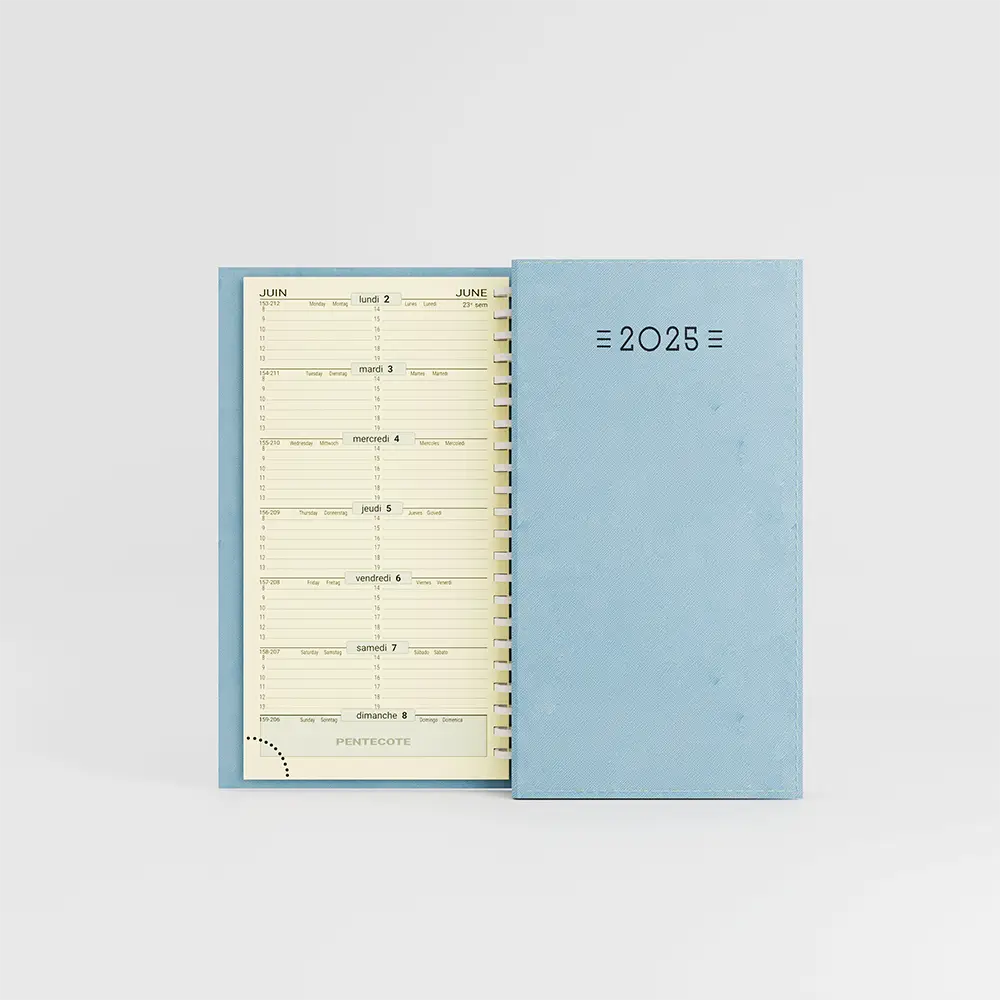 agenda de poche spirale lucca bleu sur fond gris