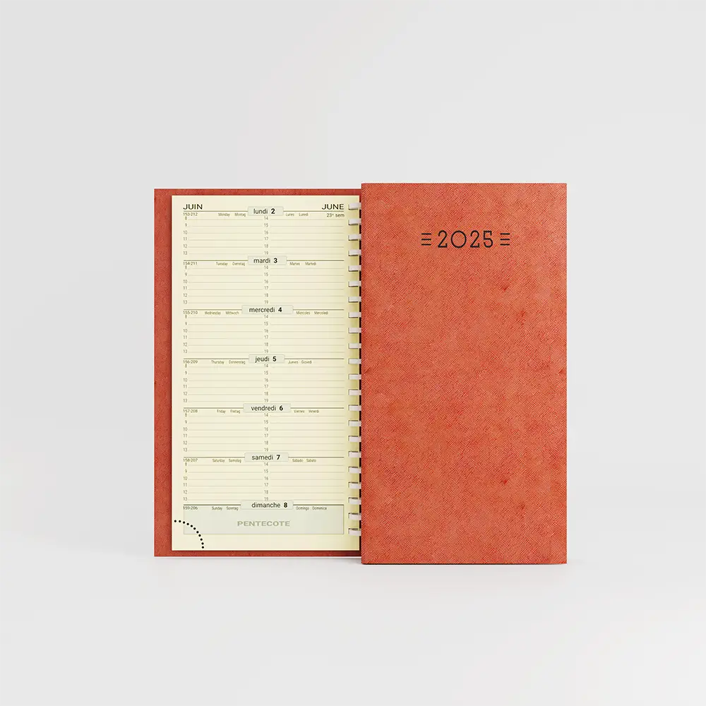 agenda de poche spirale lucca corail sur fond gris