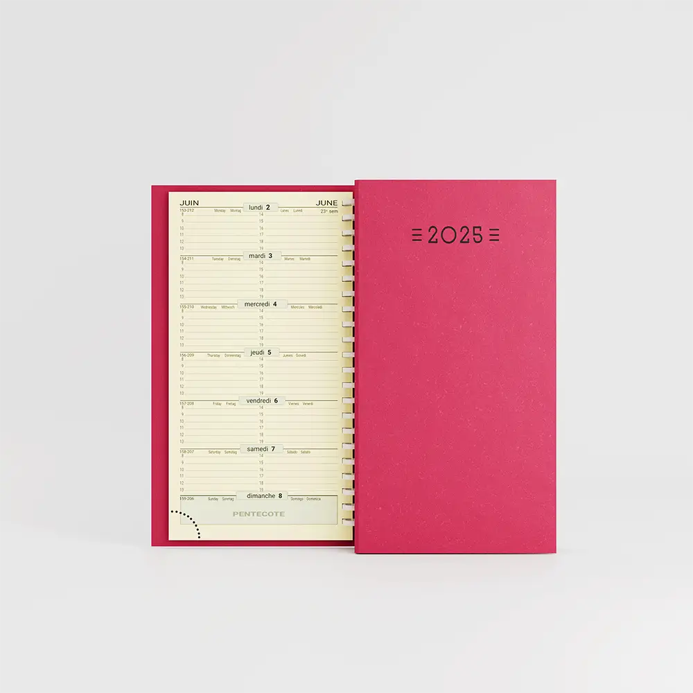 agenda de poche spirale winner rose sur fond gris