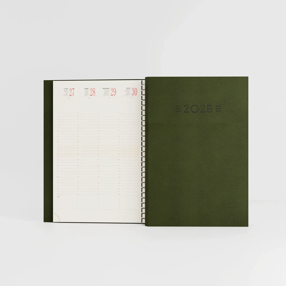 agenda 16x24 cm spirale python vert kaki sur fond gris