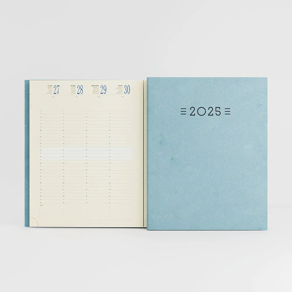 agenda 21x27 cm emboite lucca bleu sur fond gris