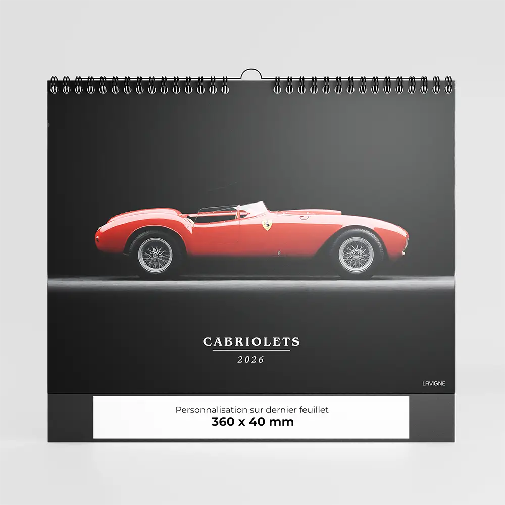 calendrier personnalisable cabriolets sur fond gris