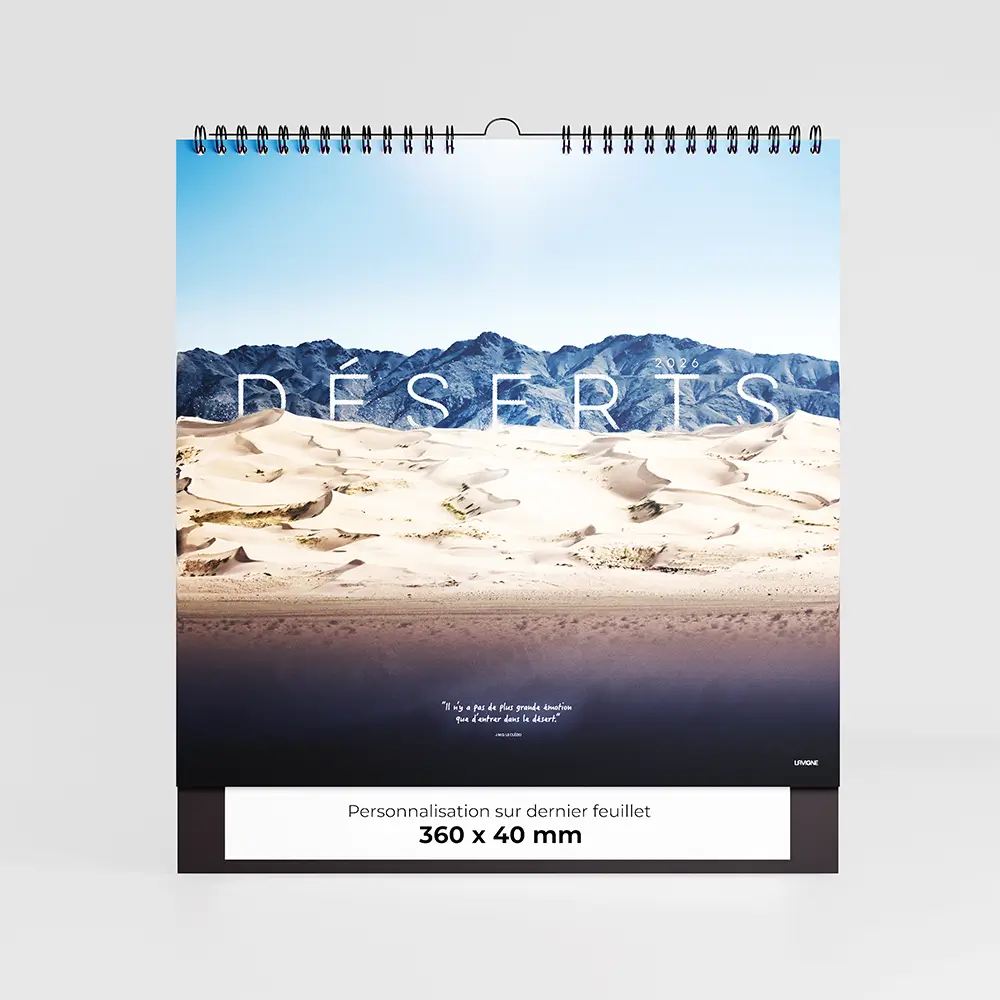 calendrier personnalisable deserts sur fond gris