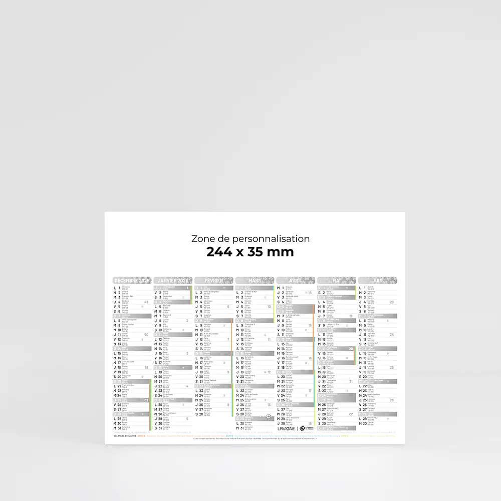 Mini calendrier cartonné Couleurs - Gris