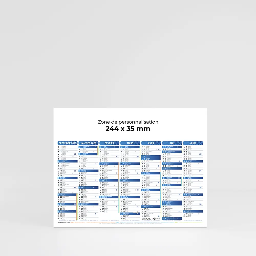 Mini calendrier cartonné Couleurs - Bleu marine