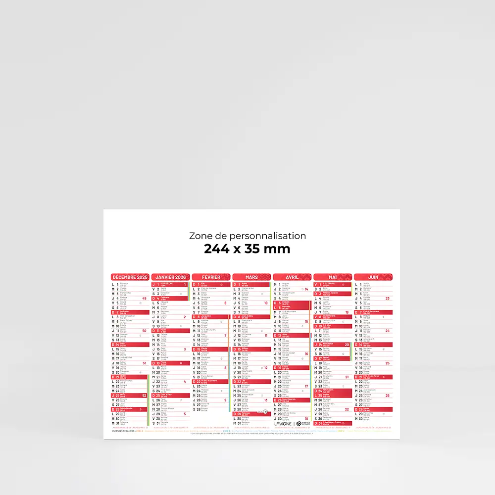 Mini calendrier cartonné Couleurs - Rouge