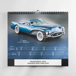 mise en scene calendrier photo cabriolets feuillet 2 sur mur blanc