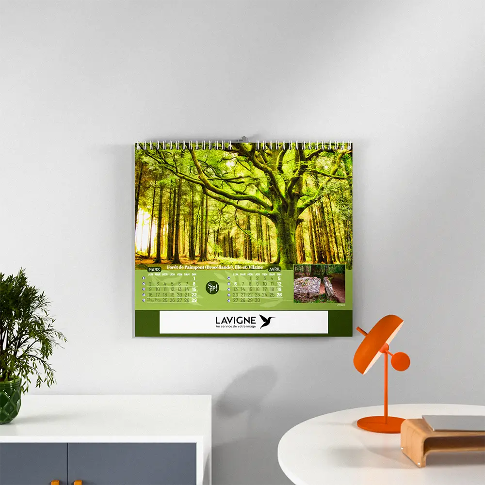 mise en scene calendrier photo silence ca pousse feuillet 3 sur mur blanc
