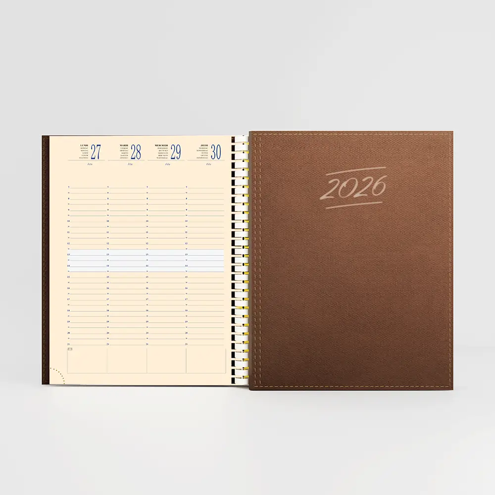 Agenda 21x27 cm spiralé Nylon Taupe