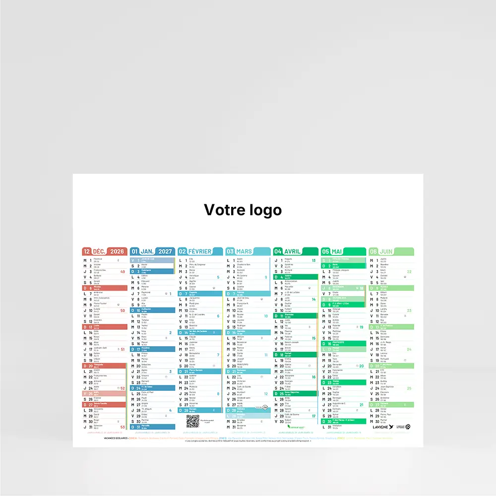 Calendrier cartonné demi-format Kaléidoscope