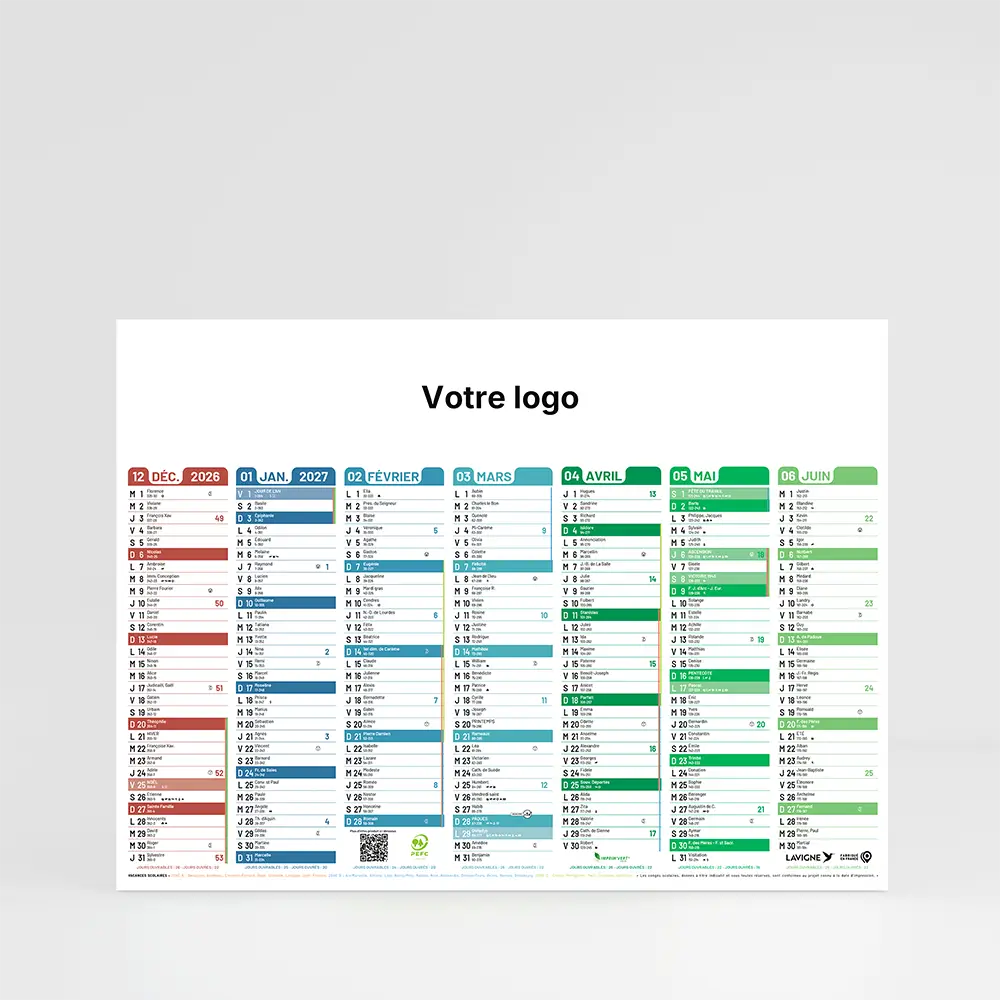 Calendrier cartonné grand format Kaléidoscope