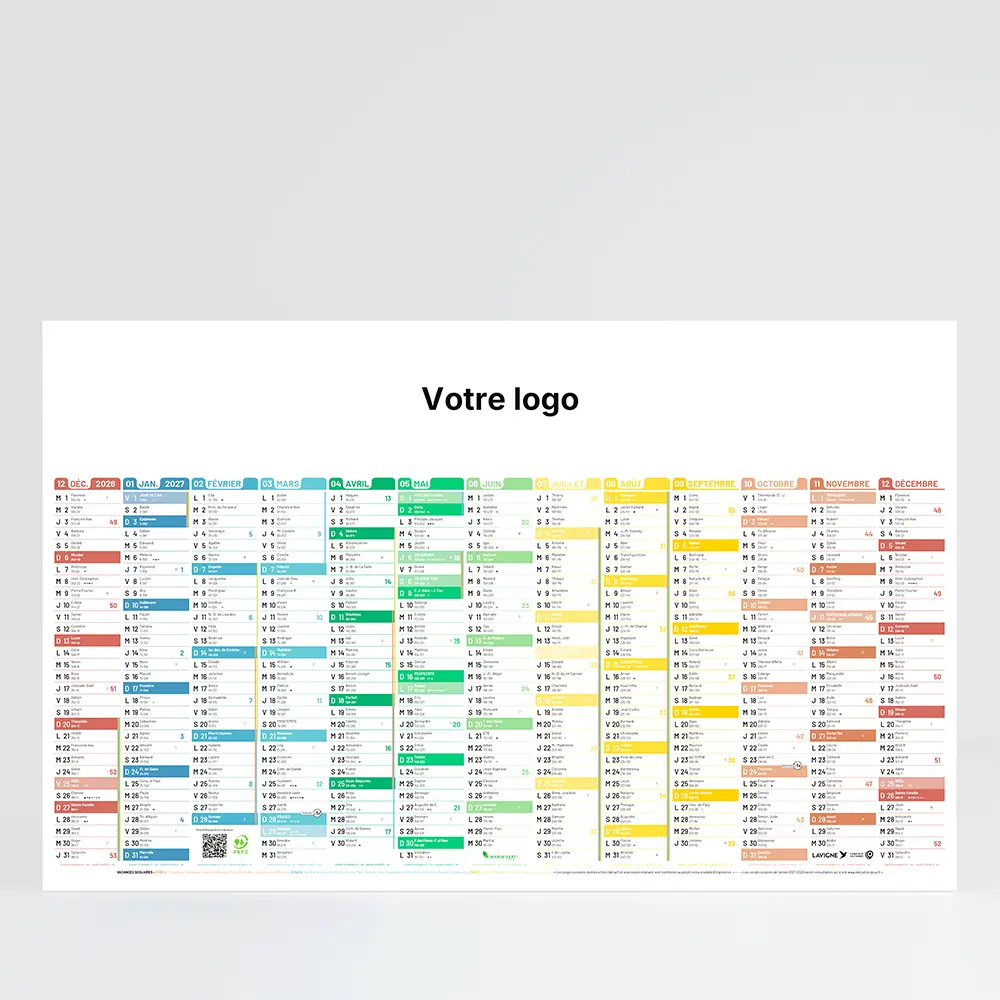 Calendrier cartonné maxi format Kaléidoscope verso - Carte France & Europe