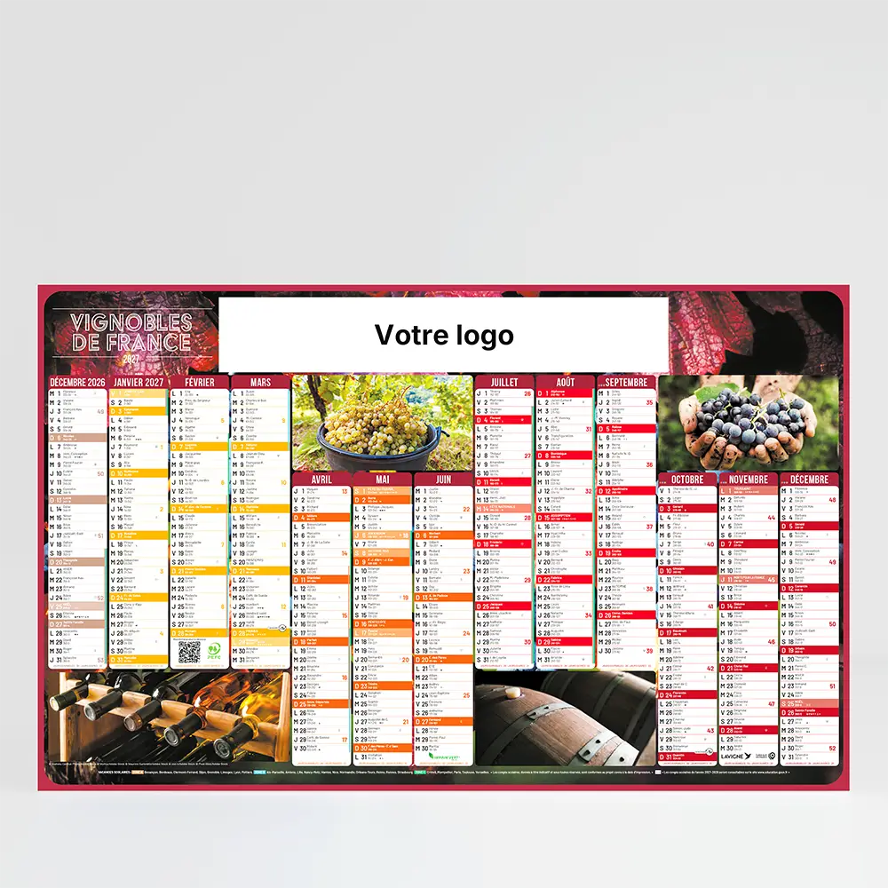 Calendrier cartonné maxi format Vignobles de France