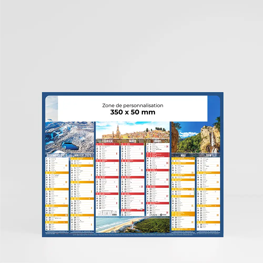Calendrier cartonné demi-format France Evasion
