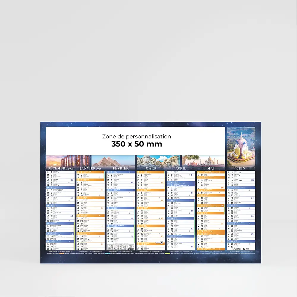 Calendrier cartonné demi-panoramique Civilisations
