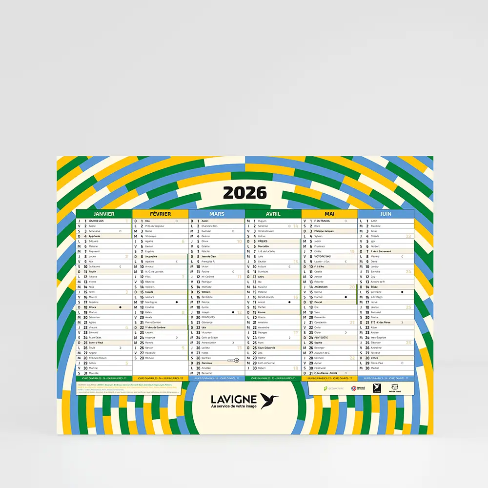 Calendrier cartonné grand format WRAP