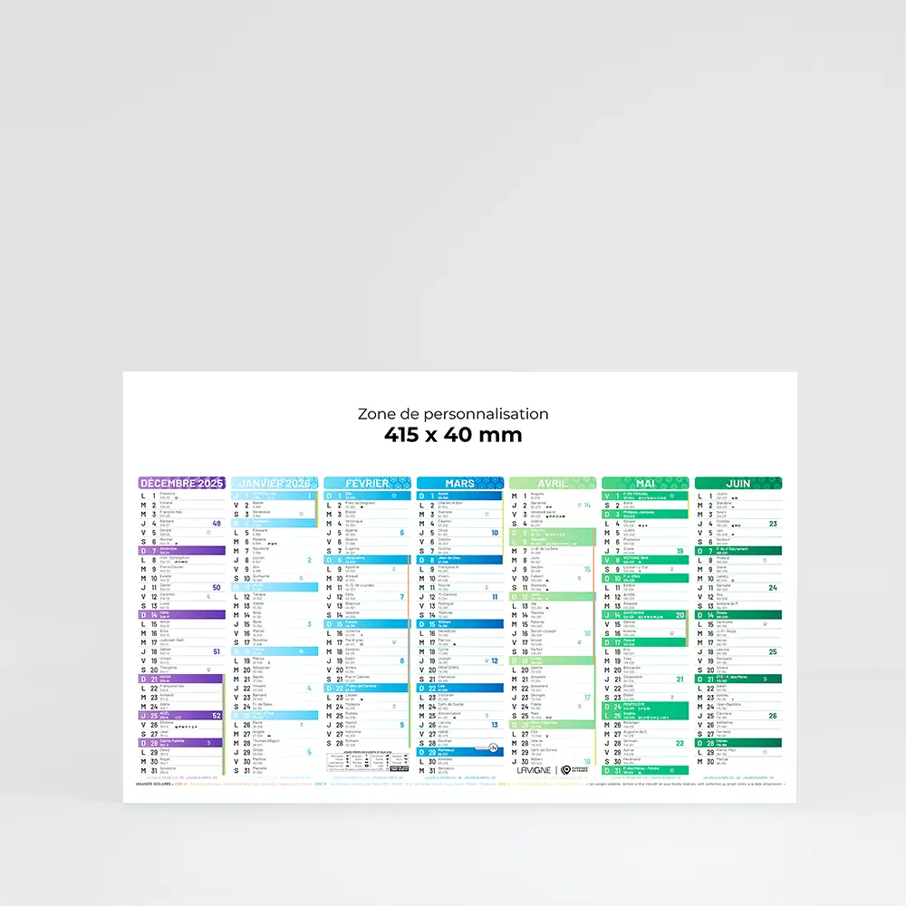 Calendrier cartonné demi-panoramique Kaléidoscope