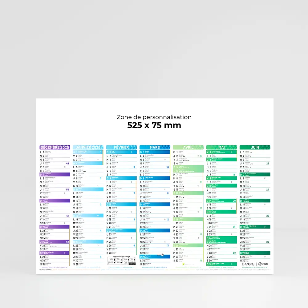 Calendrier cartonné grand format Kaléidoscope