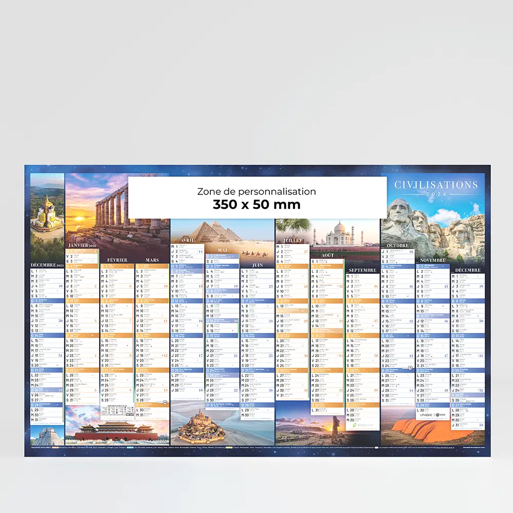 Calendrier cartonné maxi format Civilisations