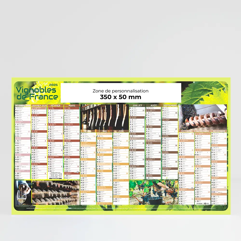 Calendrier cartonné maxi format Vignobles de France