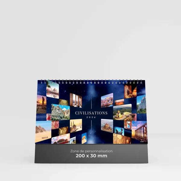 visuel calendrier de bureau civilisations sur fond gris