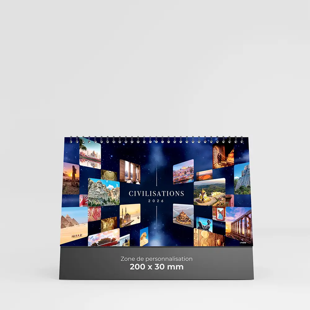 visuel calendrier de bureau civilisations sur fond gris