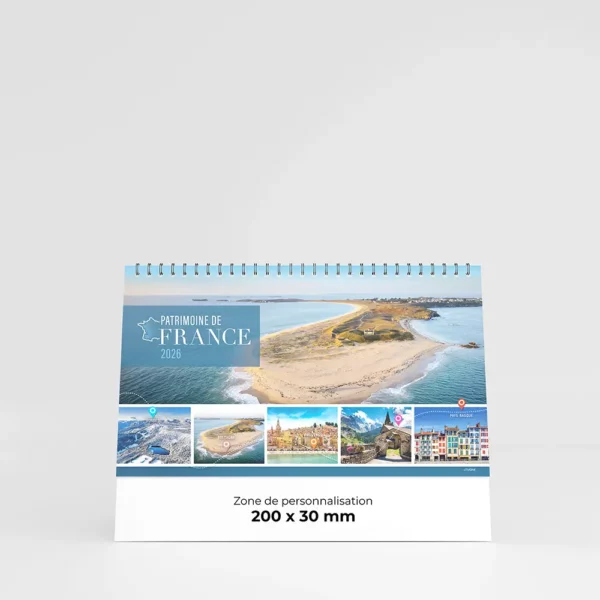 visuel calendrier de bureau patrimoine de france sur fond gris