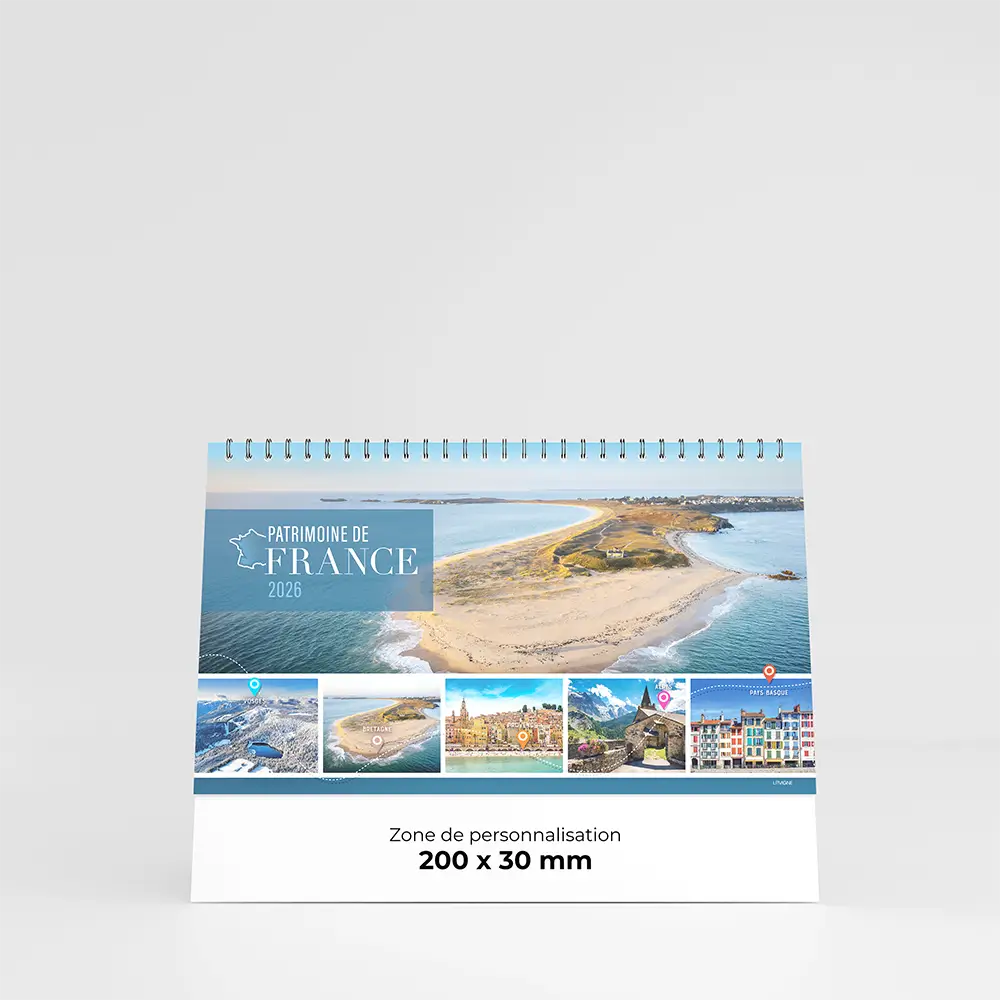 visuel calendrier de bureau patrimoine de france sur fond gris
