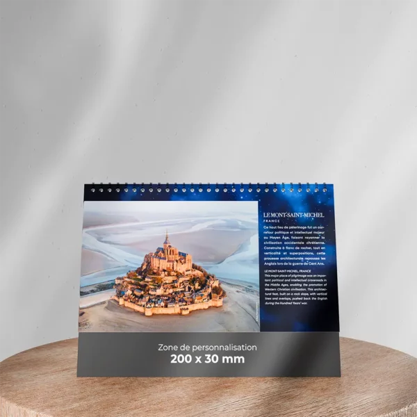 visuel feuillet 2 calendrier de bureau civilisations sur support en bois
