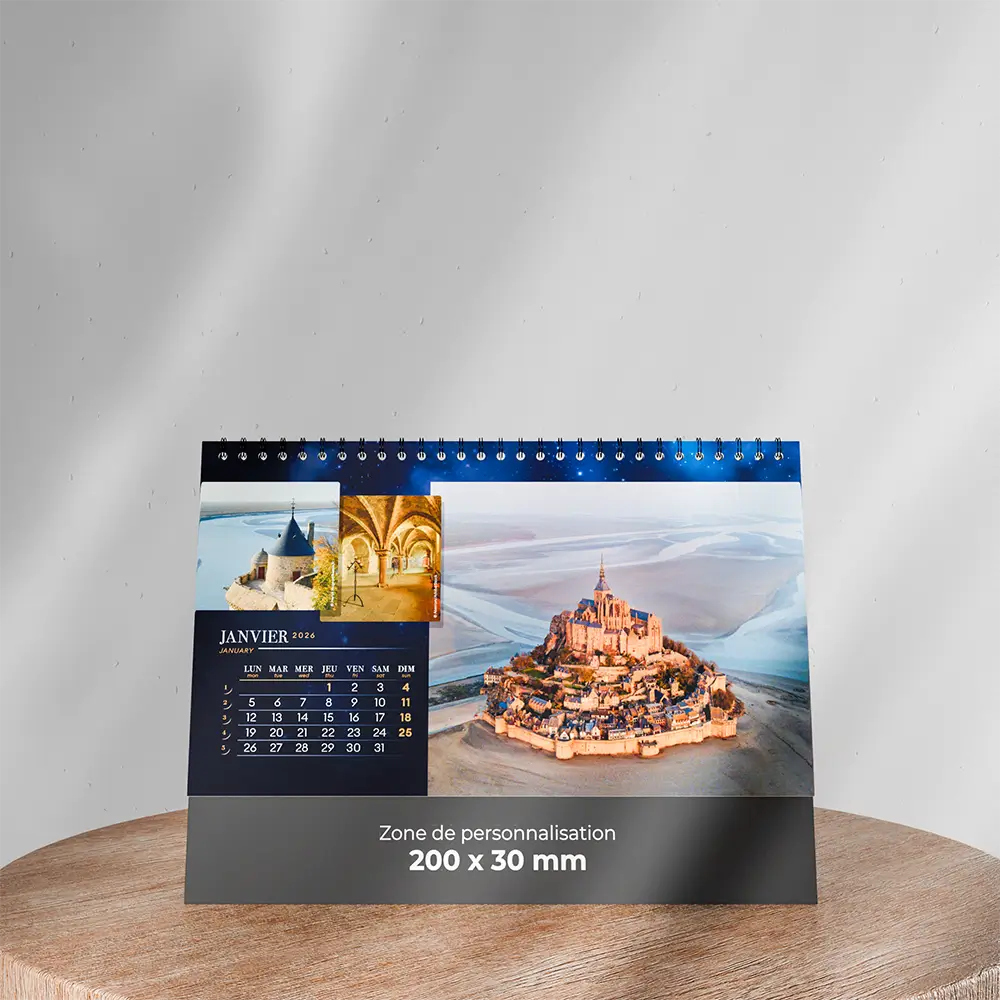 visuel feuillet 3 calendrier de bureau civilisations sur support en bois