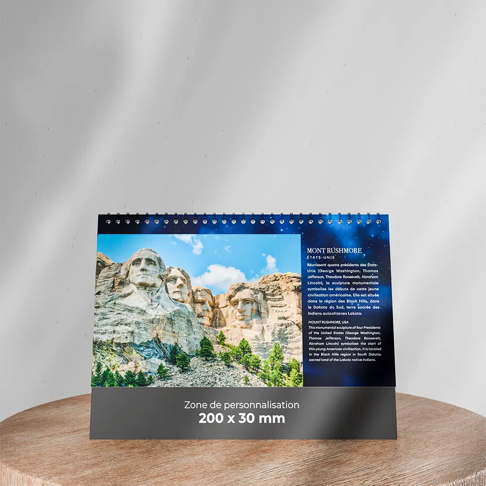 visuel feuillet 4 calendrier de bureau civilisations sur support en bois
