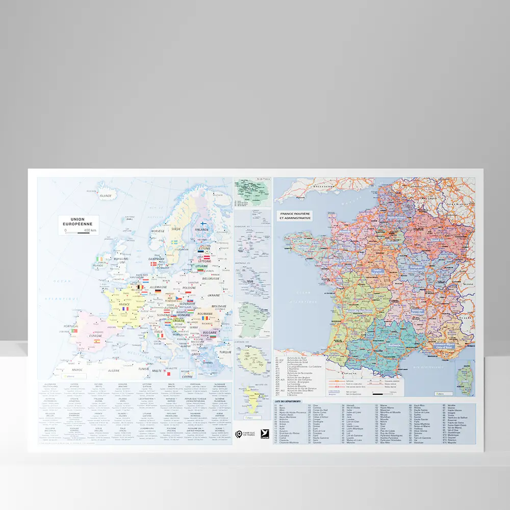 Calendrier cartonné maxi format Kaléidoscope verso - Carte France & Europe