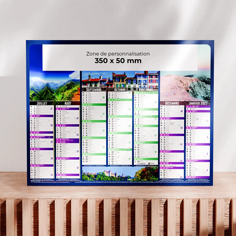 Calendrier cartonné demi-format France Evasion