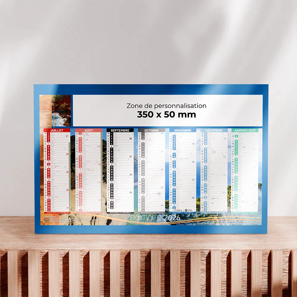 Calendrier cartonné demi-panoramique Exotique
