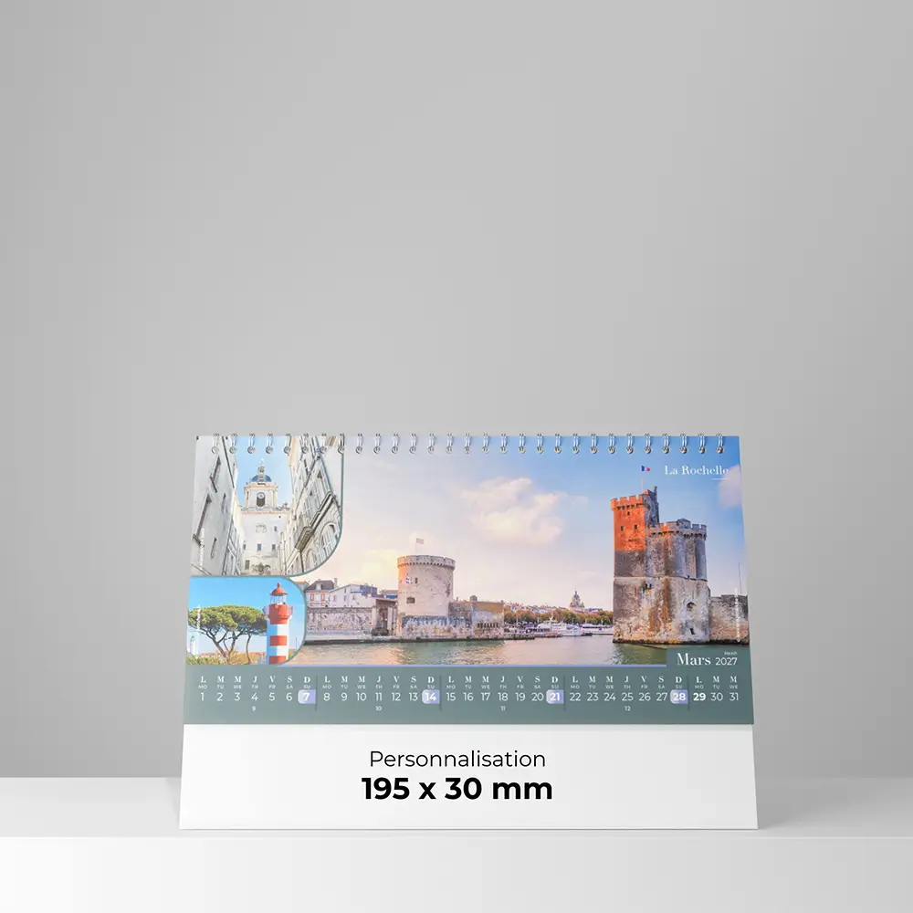 feuillet 4 recto calendrier de bureau patrimoine de france sur fond gris.