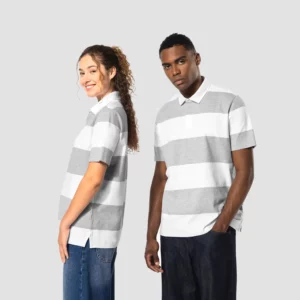 Polo rugby rayé 220g coton peigné — manches courtes unisexe