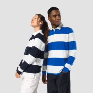 Polo rugby rayé 220g coton peigné — manches longues unisexe