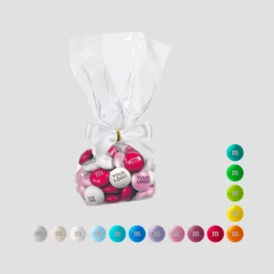 Ballotin transparent 40 g avec nœud – M&M’s personnalisés