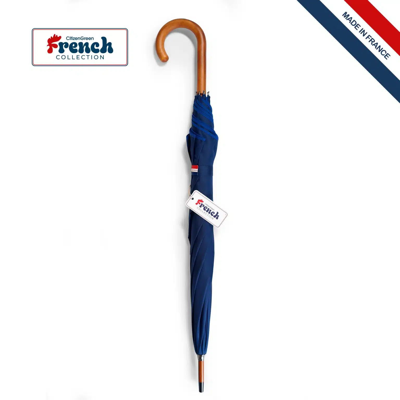 Parapluie français manuel en bois de hêtre et polyester recyclé