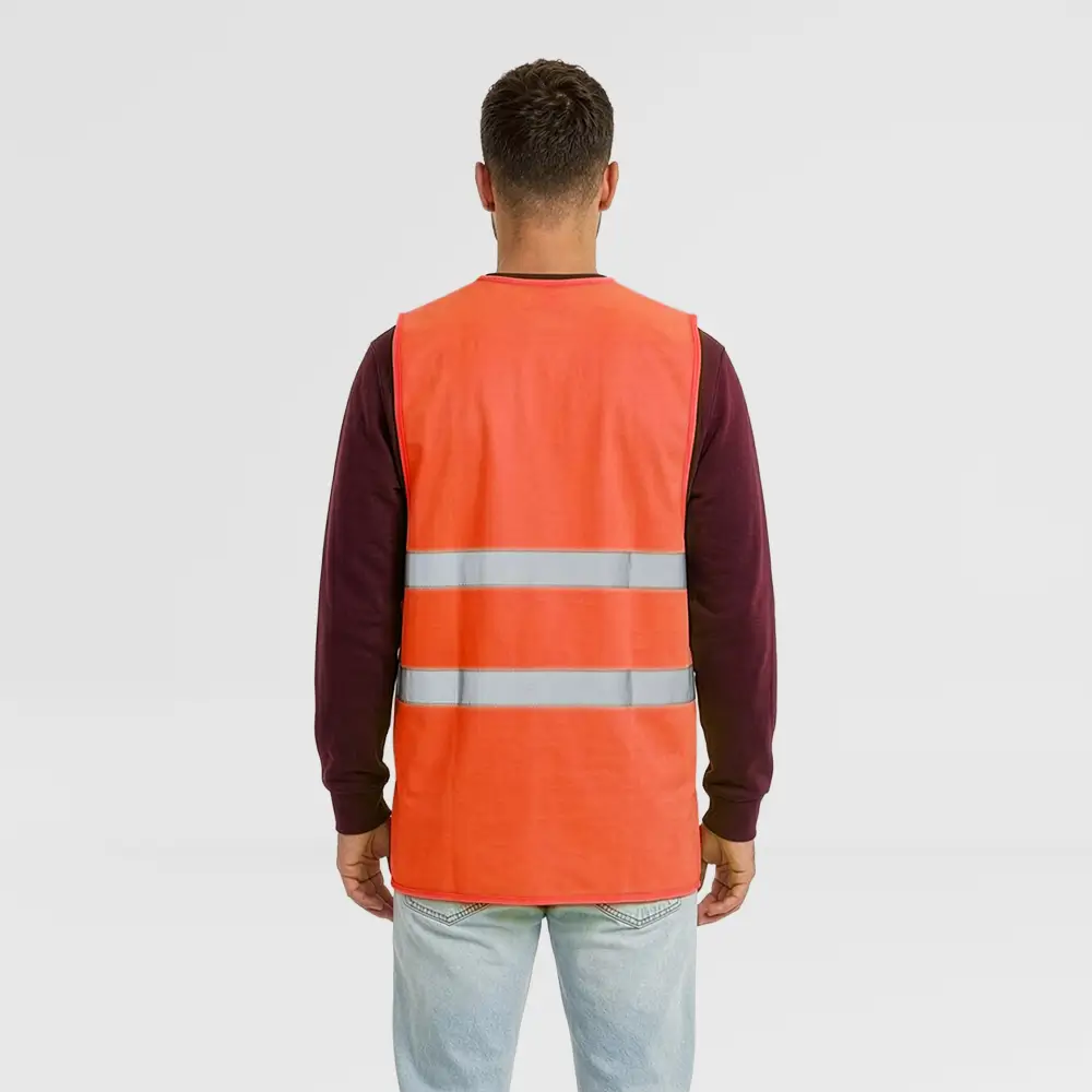 vue arriere gilet de securite adulte orange sur fond gris