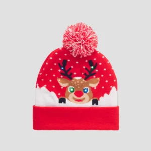 Bonnet de Noël tricoté Renne avec LED